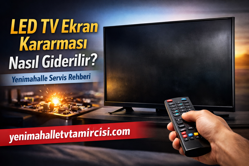 Türkçe: LED televizyon ekran kararması nasıl giderilir? Servis rehberi ve web adresi görünür.